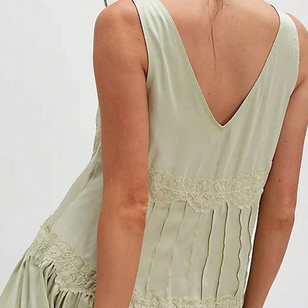 Green Elegant Women's Y2k Lace satin Mini dress - Picture 4 of 6